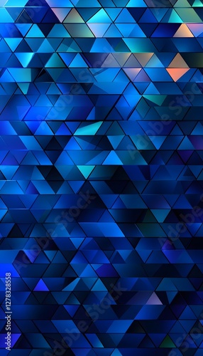Geometric pattern of interlocking blue triangles creating abstract design