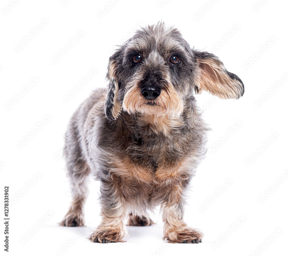 Wire haired dachshund standing on white background Wire haired dachshund standing on white background