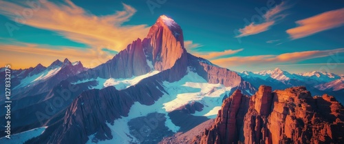 Wallpaper Mural Majestic Mountain Peak Surrounded by Dramatic Landscape at Sunset with Vibrant Sky and Snow-Capped Summits Torontodigital.ca