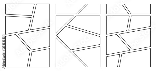 Collage grid manga book template. Comic strip background frame set on transparent background. Vector illustration 