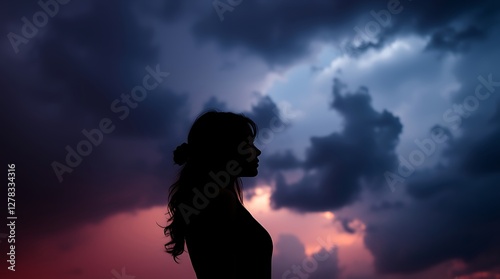 Dreamlike Scene of a Girl's Silhouette Against a Wonderfully Magical and Mystical Background