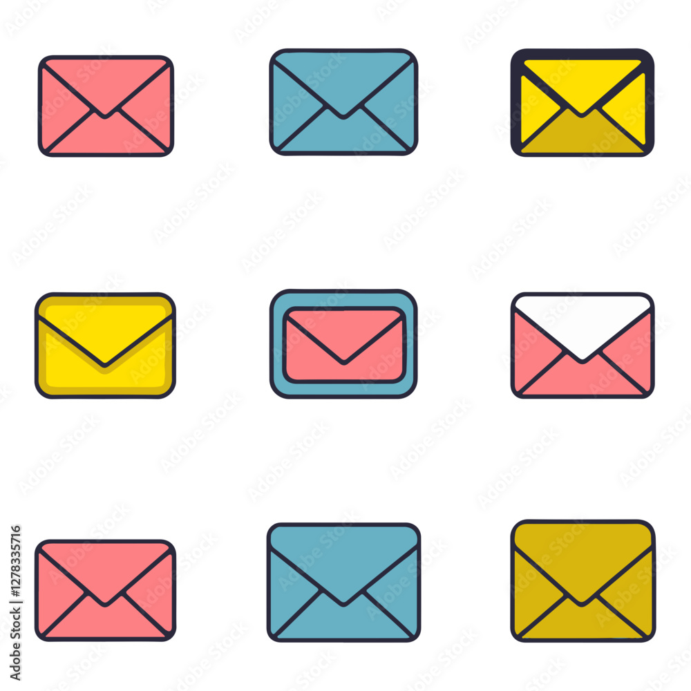 Envelope Icons Set, Multicolor, Communication Design Envelope Icons Set, Multicolor, Communication Design