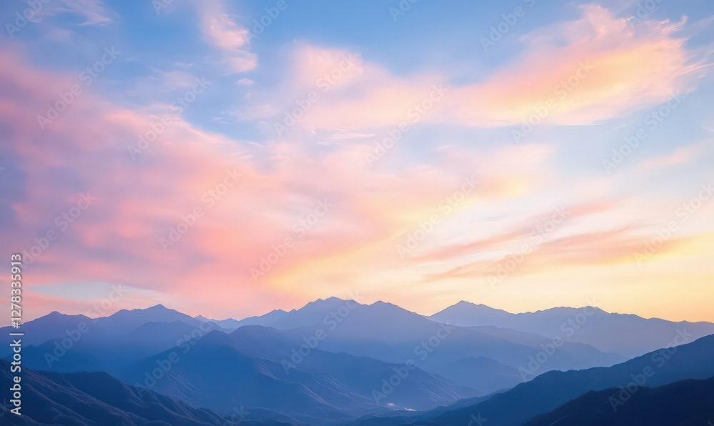Pastel Sunset Over Hazy Blue Mountains Pastel Sunset Over Hazy Blue Mountains