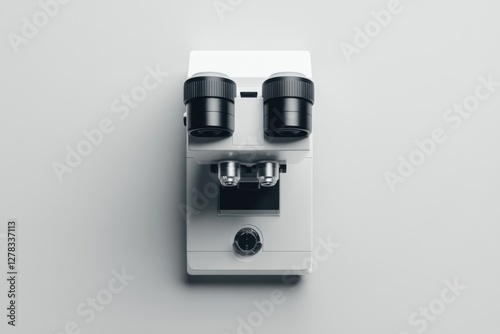 Medical lab microscope, isolated, white background, scientific research photo