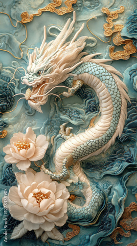 EmbroideredDragonandPeonies