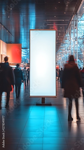 Blank billboard, indoor crowd, advertising