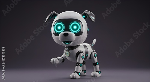 Lindo cachorro robot de dibujos animados con grandes ojos LED: divertido diseño futurista de mascota con inteligencia artificial