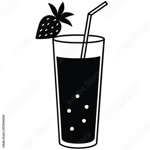 A clean, black line art illustration of a tall glass filled with a beverage, isolated on a solid white background. 