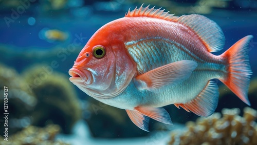 Vibrant Snubnose Pompano Fish Swimming Gracefully in a Coral Reef Ecosystem Underwater Scene photo