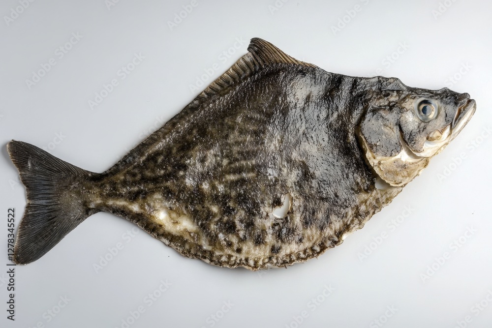 Fototapeta premium Freshly caught flounder fish displayed on a plain white surface