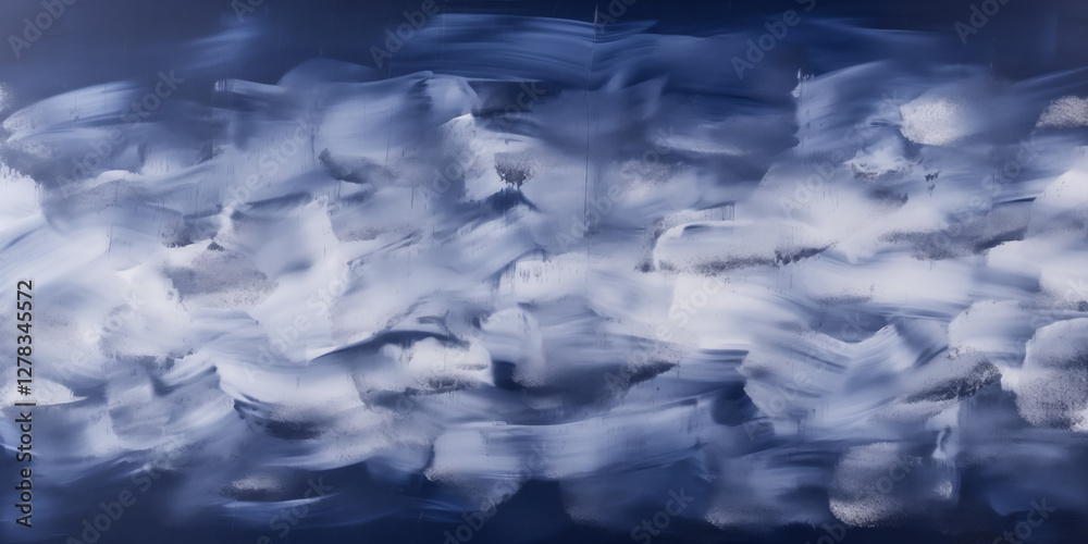 Fototapeta premium Abstract blue and white brush strokes create a dynamic, cloudy texture on canvas.