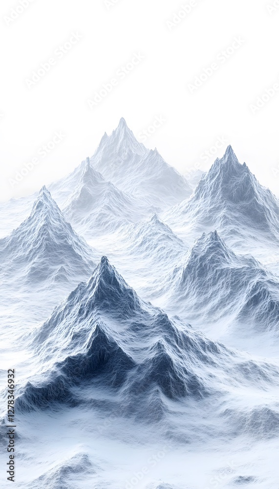 Obraz premium Snowy mountain peaks rise into the foggy and hazy sky