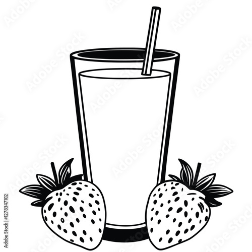 A clean, black line art illustration of a tall glass filled with a beverage, isolated on a solid white background. 