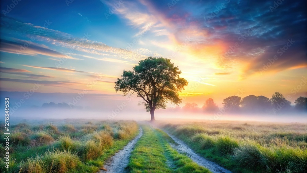 Mysterious Foggy Landscape: Eerie Serenity in Nature's Embrace Mysterious Foggy Landscape: Eerie Serenity in Nature's Embrace