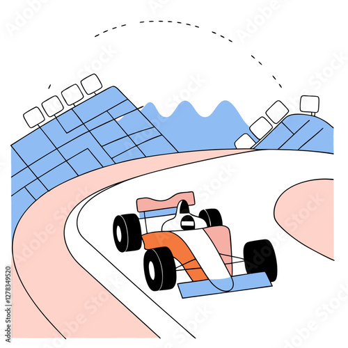 Formula 1 Race Car Illustration: Orange & White Vector Graphic.