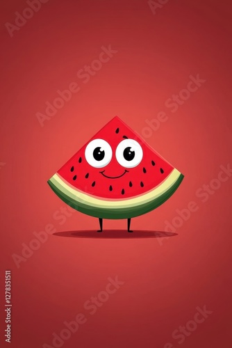 Watermelon character art with eyes on red background
