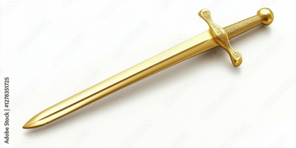 Golden Sword. Medieval Weapon with Sharp Blade and Golden Handle for Battle Golden Sword. Medieval Weapon with Sharp Blade and Golden Handle for Battle