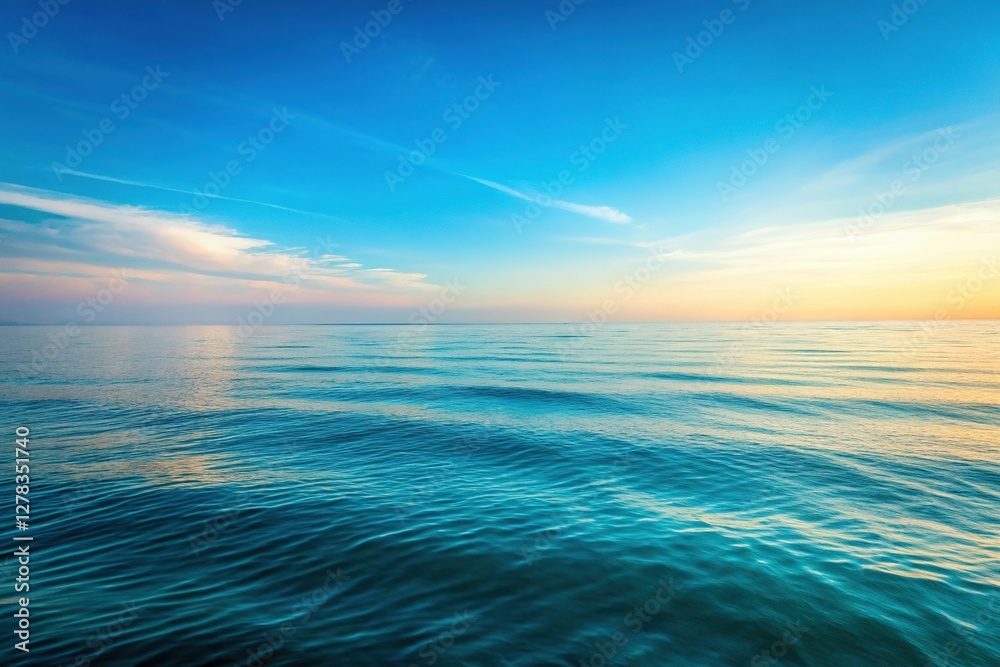 Fototapeta premium Serene Minimalist Ocean: Pale Blue Sky, Calm Waves, Tranquil Horizon