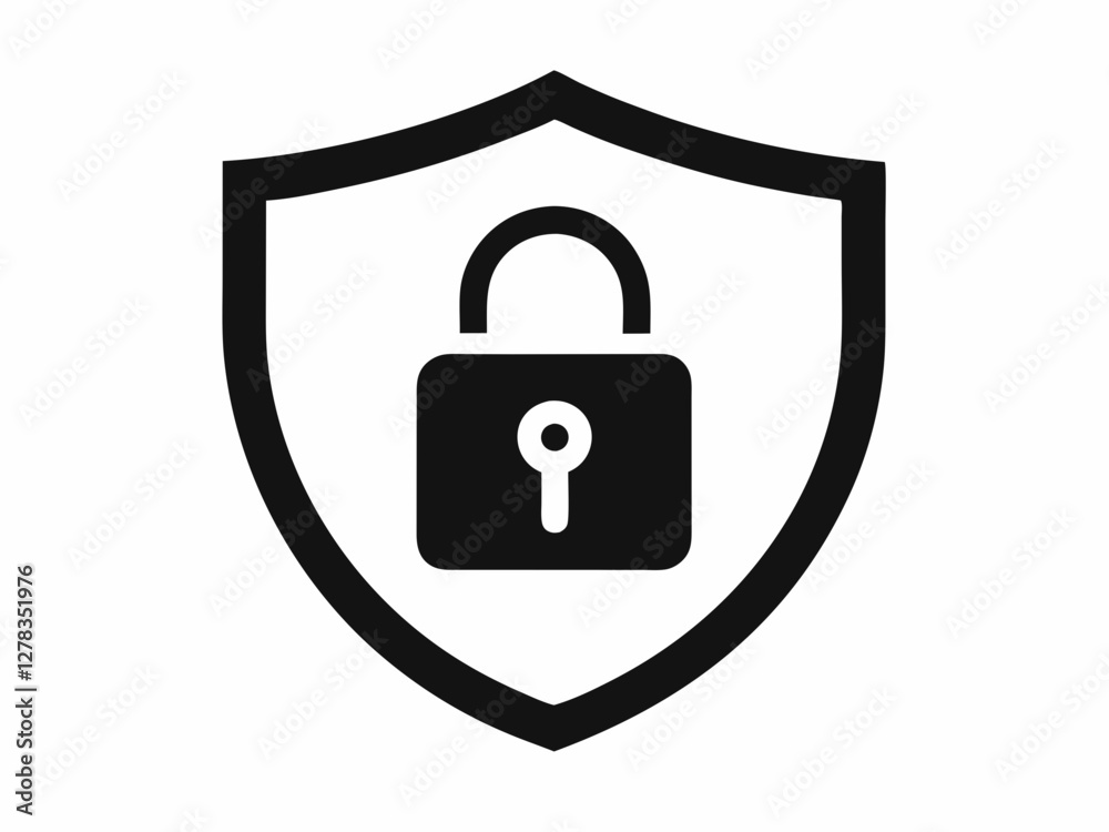 Shield security with lock symbol. Protection, safety, password security vector icon illustration. Firewall access privacy sign. Lock security icon Shield security with lock symbol. Protection, safety, password security vector icon illustration. Firewall access privacy sign. Lock security icon