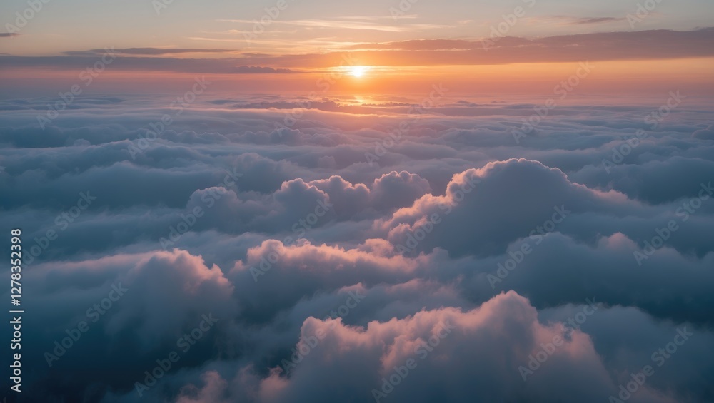 Serene Sunrise Over Billowing Clouds with Soft Pastel Hues and Radiant Light Breaking Through the Horizon Serene Sunrise Over Billowing Clouds with Soft Pastel Hues and Radiant Light Breaking Through the Horizon
