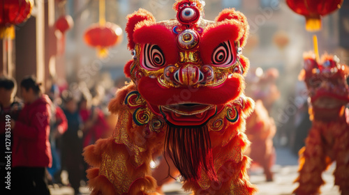 AvibrantliondanceduringaChineseNewYearcelebration. photo