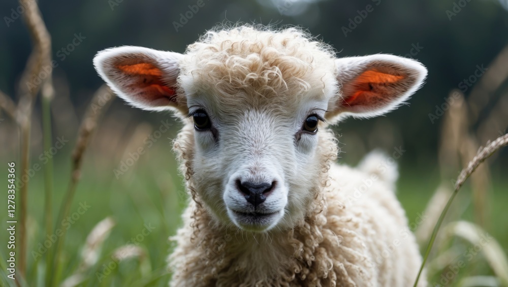 Charming Lamb Portrait with Green Background and Space for Text Addition Charming Lamb Portrait with Green Background and Space for Text Addition