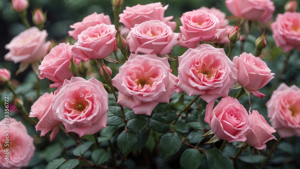 Elegant bouquet of radiant pink roses in full bloom surrounded by lush green foliage in a serene garden setting. Elegant bouquet of radiant pink roses in full bloom surrounded by lush green foliage in a serene garden setting.