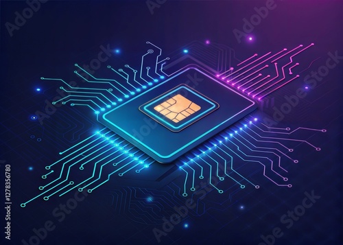Futuristic SIM Card Chipset on Circuit Board