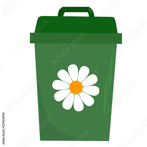 Green compost recycle bin. Minimalist gardening illustrations. Perfect for branding, prints, packaging, and digital designs.