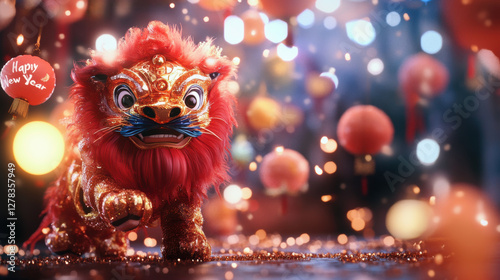 AsparklygoldenliondancecostumeduringChineseNewYearcelebrations photo