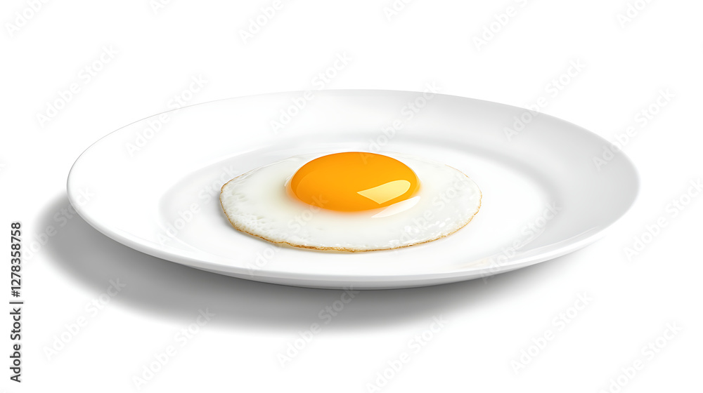 Single Fried Egg, Isolated on White, Close-up Single Fried Egg, Isolated on White, Close-up