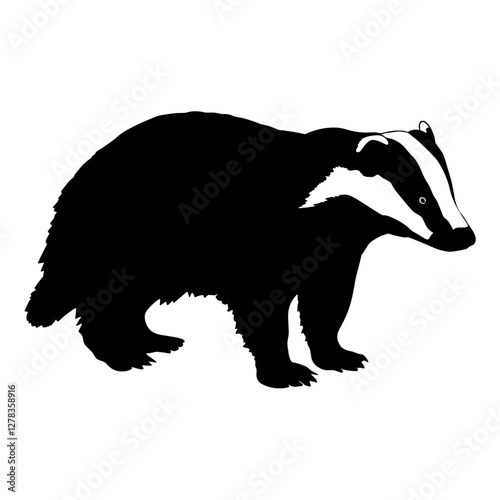 Silhouette of a badger in profile, showcasing distinctive face stripes, representing resilience, wildlife, and nocturnal behavior.