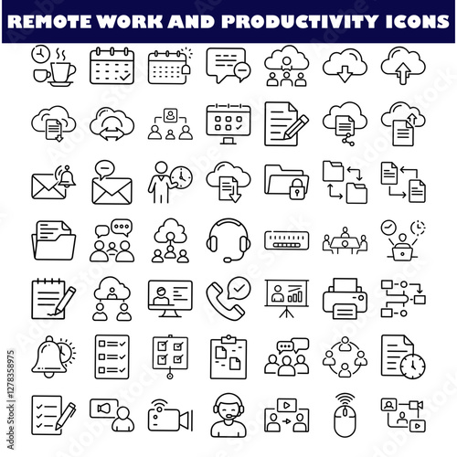 Remote Work Productivity Icons Cloud Computing, Collaboration, Communication