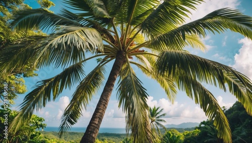 Wallpaper Mural Majestic palm tree close-up against lush greenery and blue sky creating a tropical paradise with space for text and captions. Torontodigital.ca
