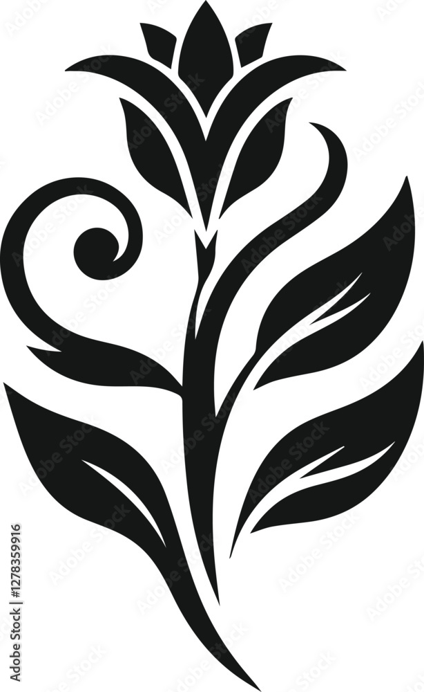 Obraz premium flowers and leaves vector silhouette, vector flower vector leaf or flower elements for design 