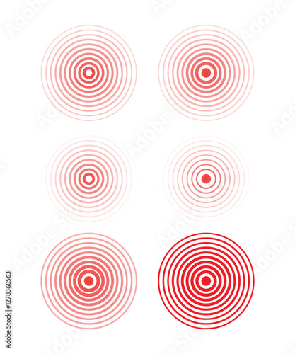 Circle red earthquake icon set. Vector isolated illustration stock illustration