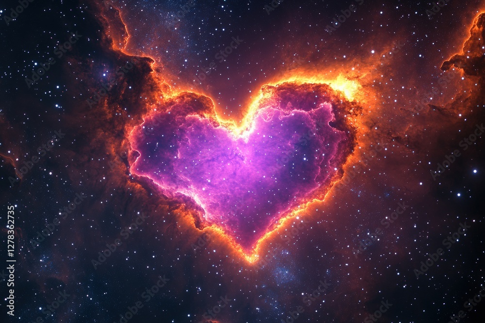 Glowing heart shaped nebula showcases cosmic colors in deep space display. Generative AI Glowing heart shaped nebula showcases cosmic colors in deep space display. Generative AI