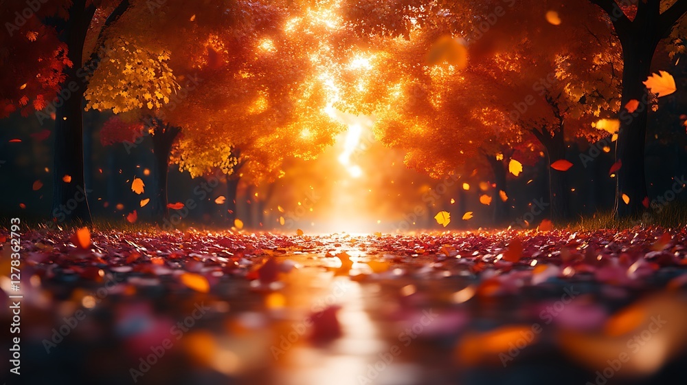 Obraz premium Autumn Sunlight Path Through Trees (1)