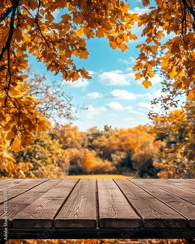 Autumnal Wooden Tabletop Park Scene