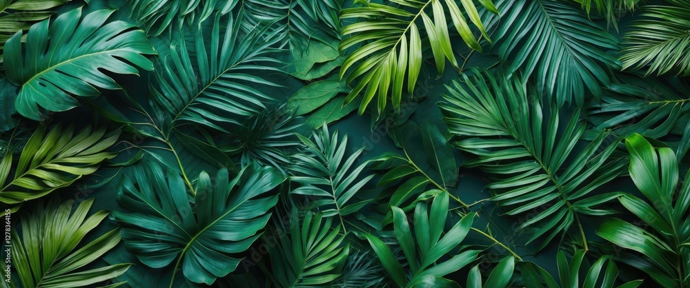 Tropical Green Leaves Texture Natural Background with Abundant Foliage Ideal for Nature Themes and Empty Space for Text Overlay Tropical Green Leaves Texture Natural Background with Abundant Foliage Ideal for Nature Themes and Empty Space for Text Overlay