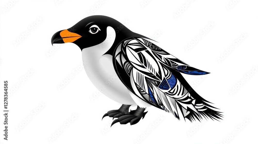 Fototapeta premium Penguin head silhouette, black and white tribal style animal illustration, vector graphic penguin.