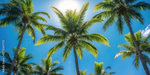 Wallpaper Mural Tropical Palm Trees Against Clear Blue Sky Bright Sunlight Ideal for Background and Text Placement in Summer and Vacation Themes Torontodigital.ca