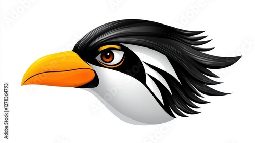 Penguin head silhouette, black and white tribal style animal illustration, vector graphic penguin.