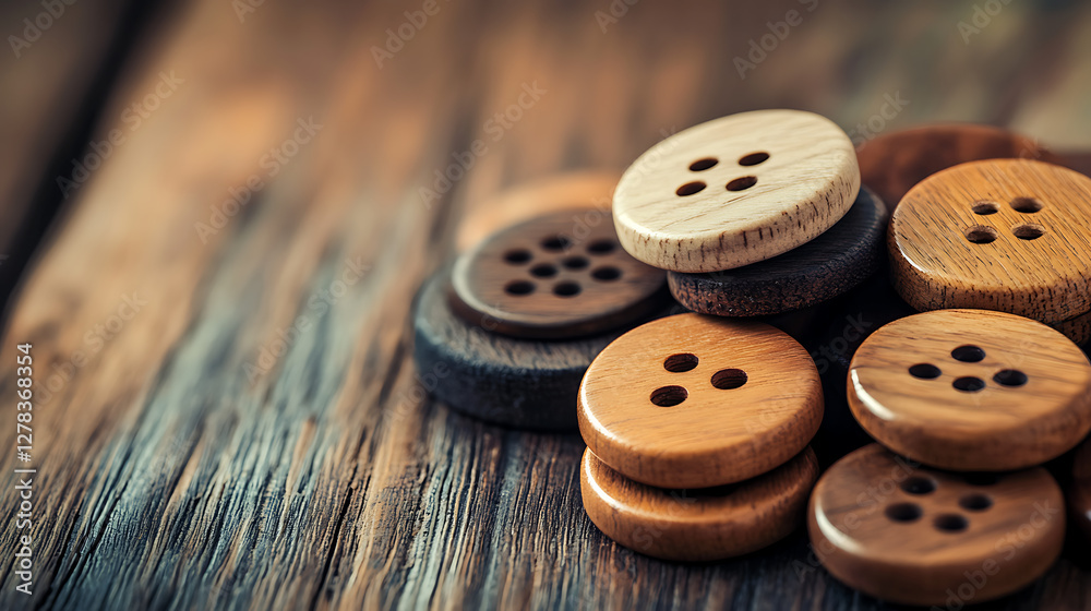Small Wood Buttons, Close-up, Shallow Depth of Field Small Wood Buttons, Close-up, Shallow Depth of Field