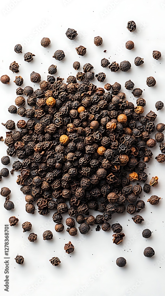 Black Peppercorns Pile on White Background Black Peppercorns Pile on White Background