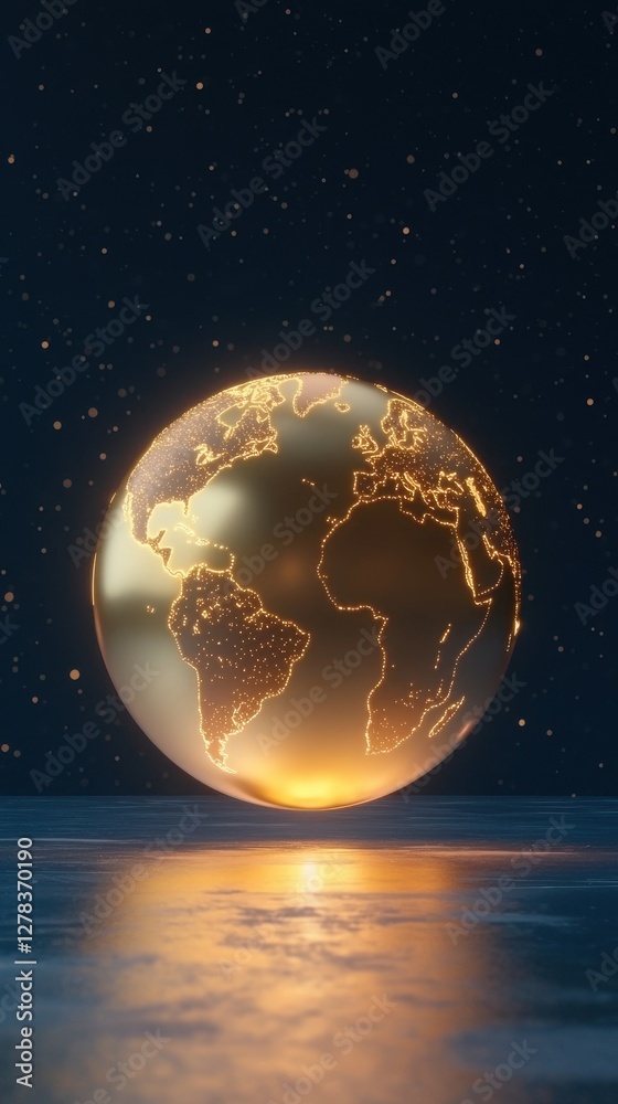 Illuminated global earth sphere display digital art futuristic concept studio environment close-up view Illuminated global earth sphere display digital art futuristic concept studio environment close-up view