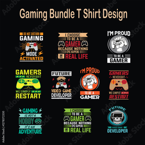 set of gaming bundle t shirt design