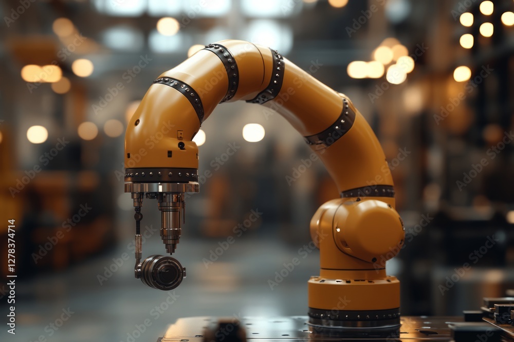 Modern robotic arm assembling components with precision in an advanced, automated factory, showcasing the future of manufacturing and industrial automation