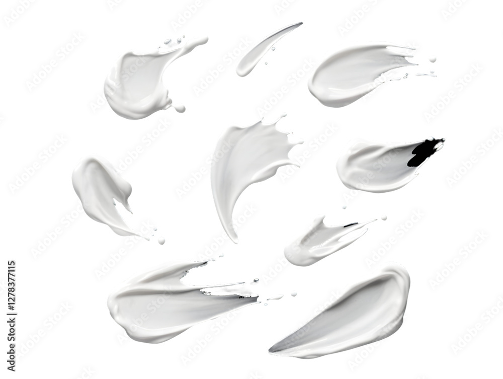 Obraz premium White cream swatches on a transparent background. Various shapes and sizes, ideal for cosmetic or beauty product displays, PNG