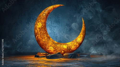 Crescent moon against a mesmerizing sky islamic background  HD 8K wallpaper Photographic Image